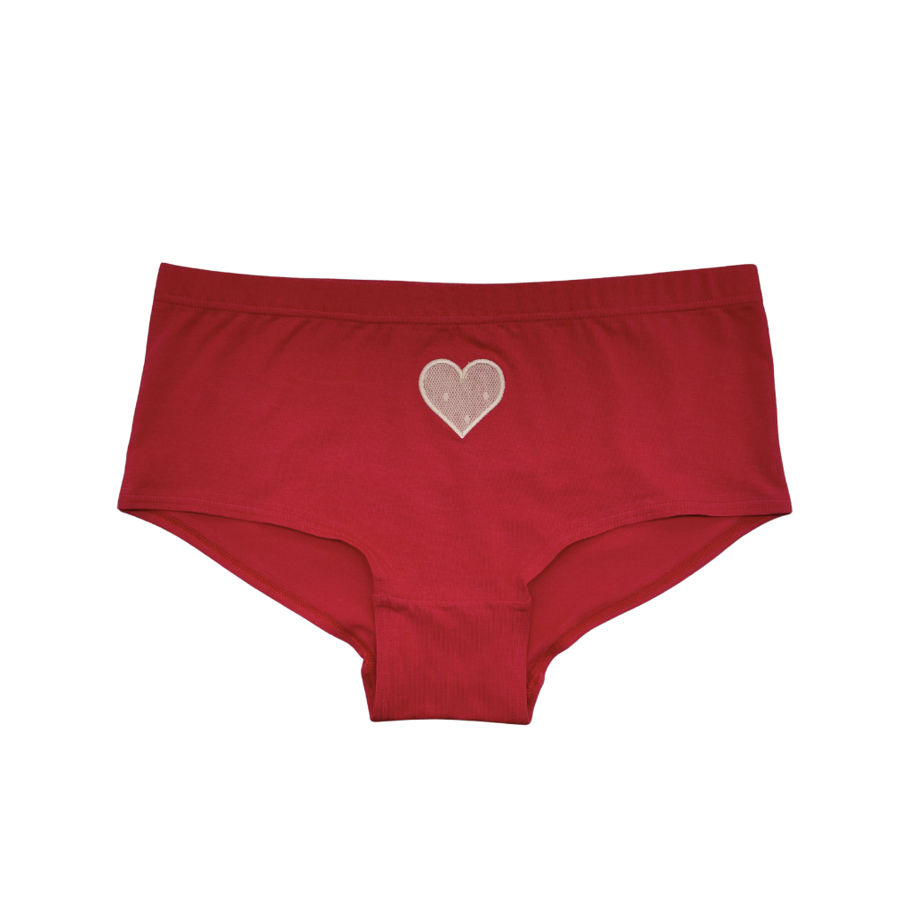 新品　定価3万　LITTLEBIG★ラミネートショーツ　赤　M Valentine Collection】“Amoretta”ボーイズショーツ チェリーピンク