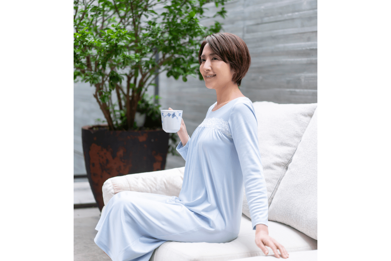 Lace gather Night dress (ライトブルー)