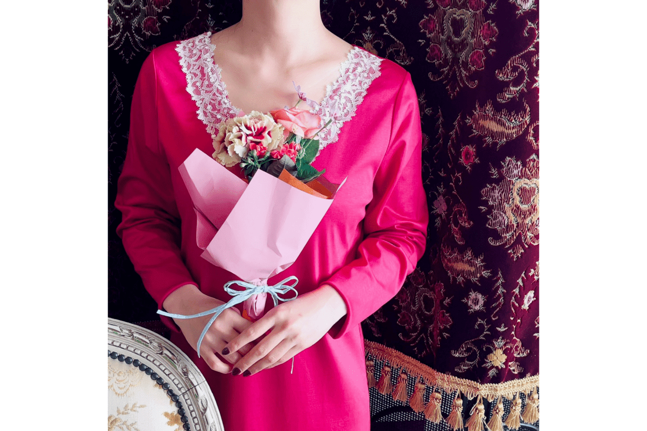 V-neck lace Night dress (マゼンタ)