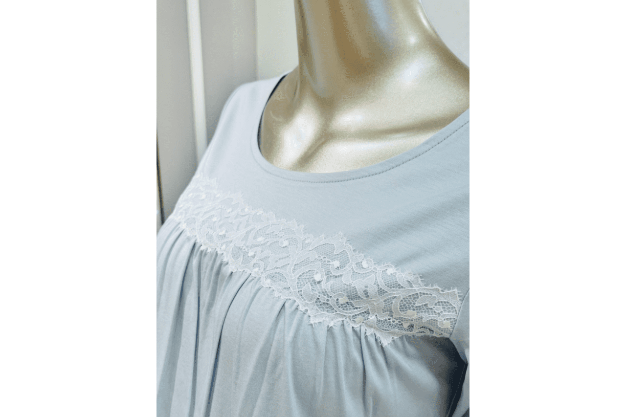 Lace gather Night dress (ライトブルー)