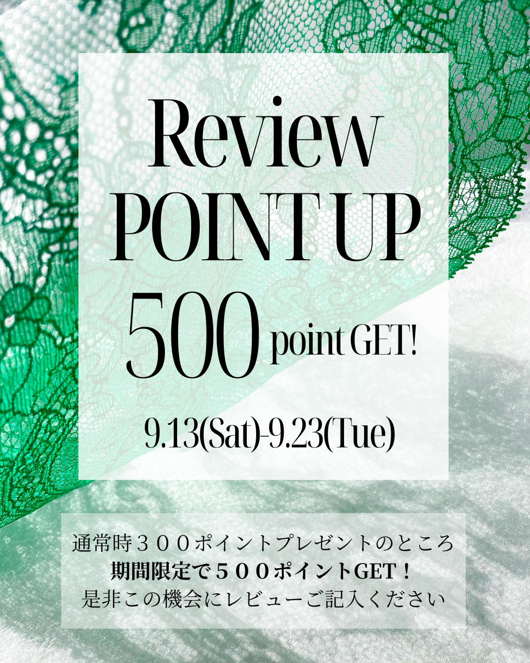 レビューポイントアップ『300ポイント→500ポイントGET！』