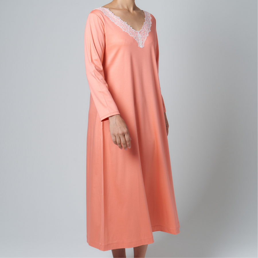 V-neck lace Night Flare dress (coral) NAO LINGERIE V-neck lace Night Flare dress (coral) NAO LINGERIE
