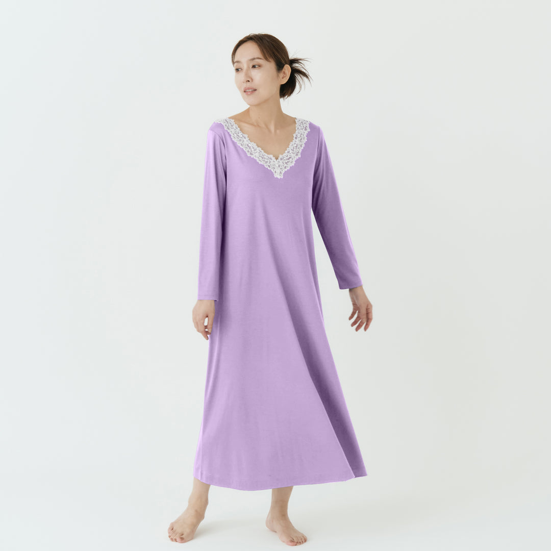 V-neck lace Night Flare dress (lavender) NAO LINGERIE V-neck lace Night Flare dress (lavender) NAO LINGERIE